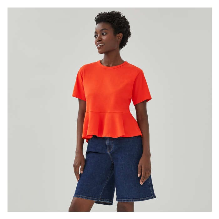 Women's Peplum Cotton T-Shirt - Bright Orange